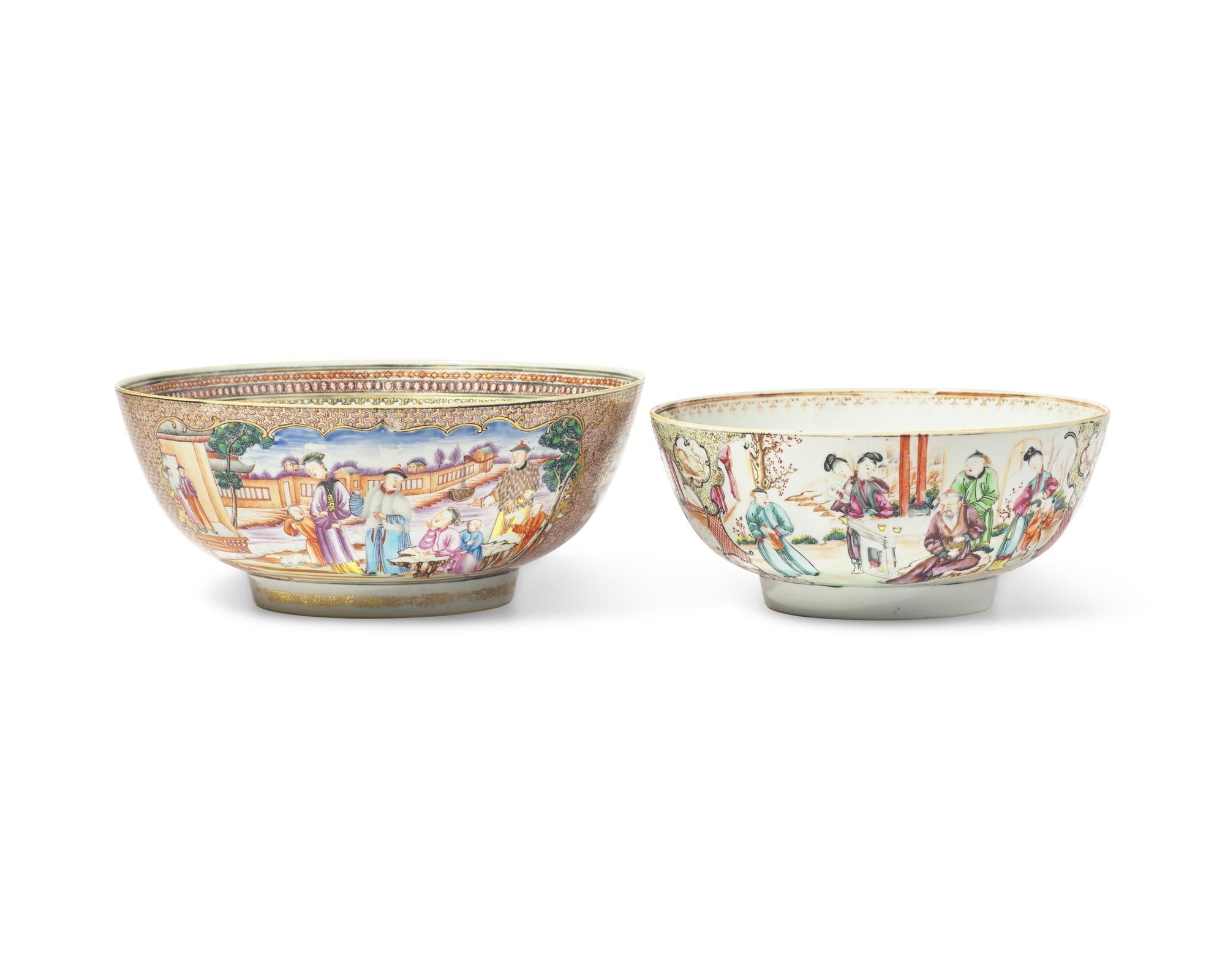 Two Chinese Export Porcelain Famille Rose Punch Bowls