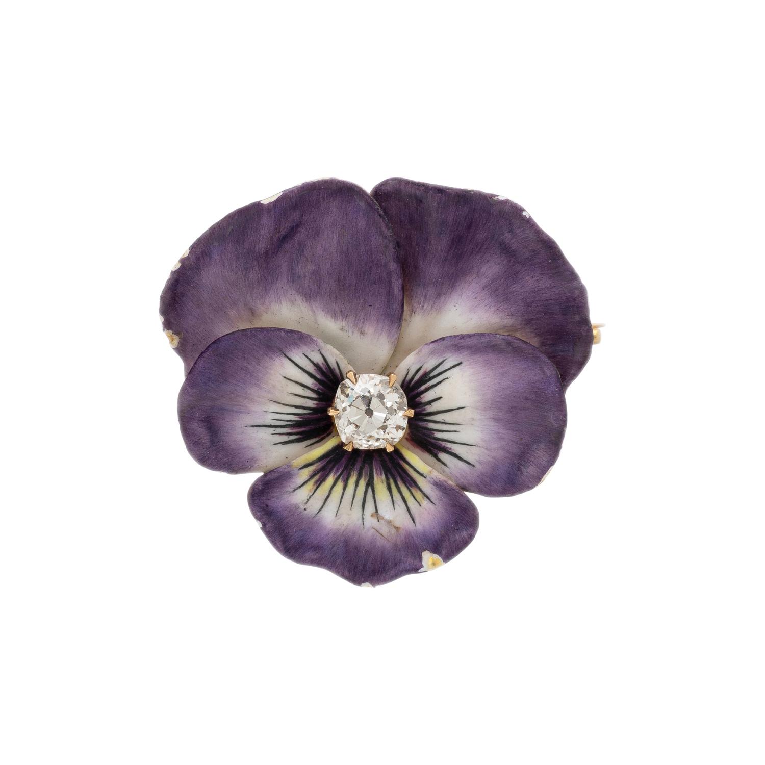 ENAMEL AND DIAMOND PANSY PIN
