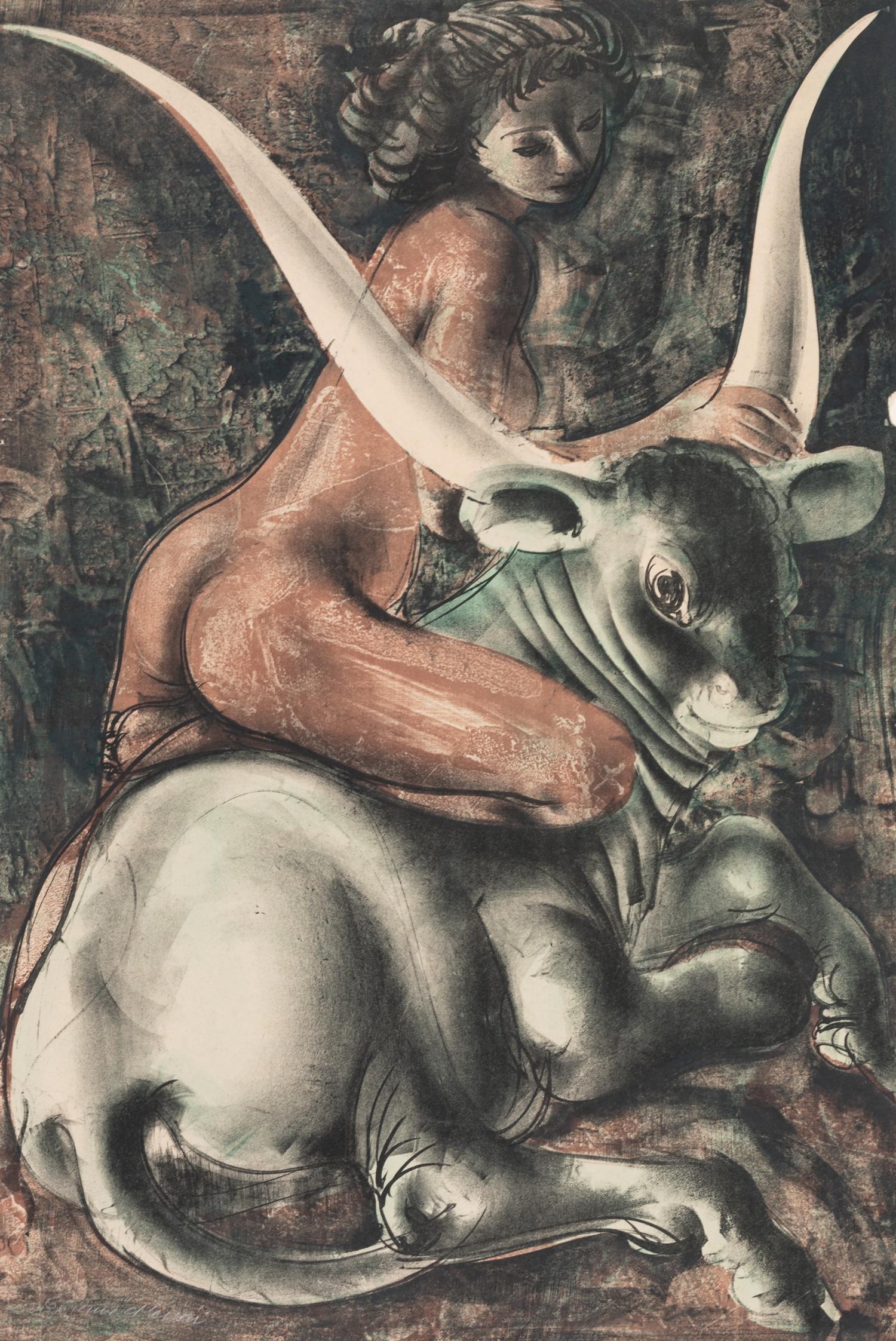 Hans Erni, (Swiss, 1909-2015), A group of seven works: Two Horses and a Cat, Riders, Male Figure, Male Figure, Riders, Male Figure, Eur