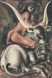 Hans Erni, (Swiss, 1909-2015), A group of seven works: Two Horses and a Cat, Riders, Male Figure, Male Figure, Riders, Male Figure, Eur