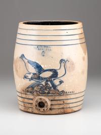 A Maxstun, Ottman & Co. Cobalt Decorated Six-Gallon Stoneware Cooler