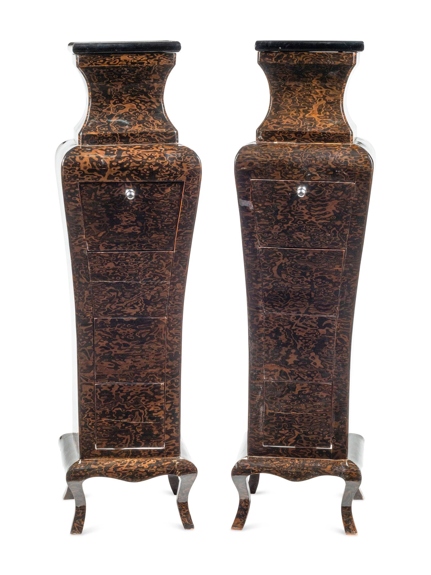 A Pair of Regency Style Mechanical Lift-Top Tall Chests