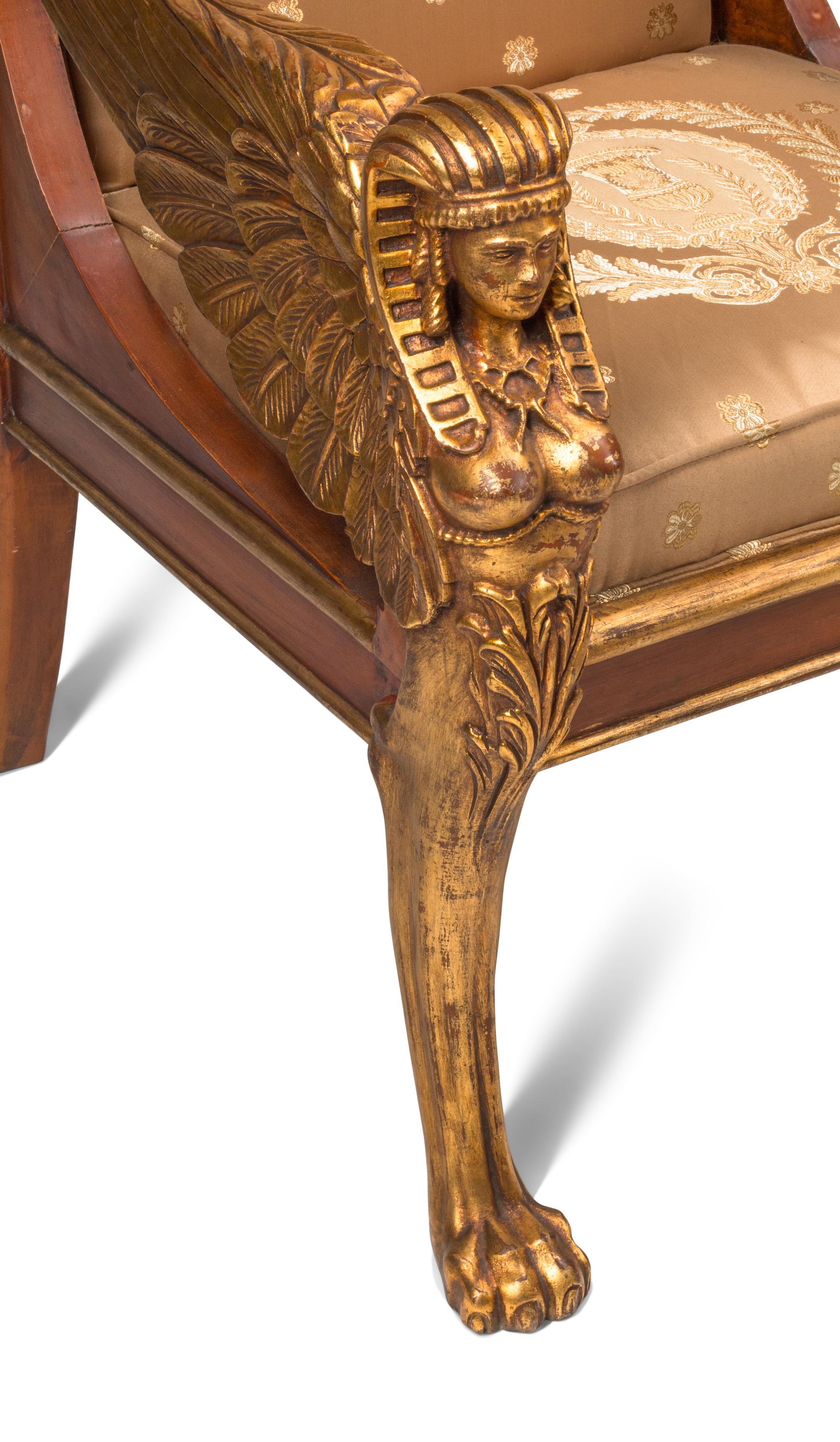 A Set of Four Italian Neoclassical Style Parcel Gilt Armchairs