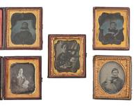 [EARLY PHOTOGRAPHY] 5 likely postmortem images of children, some with parents, incl. daguerreotypes
