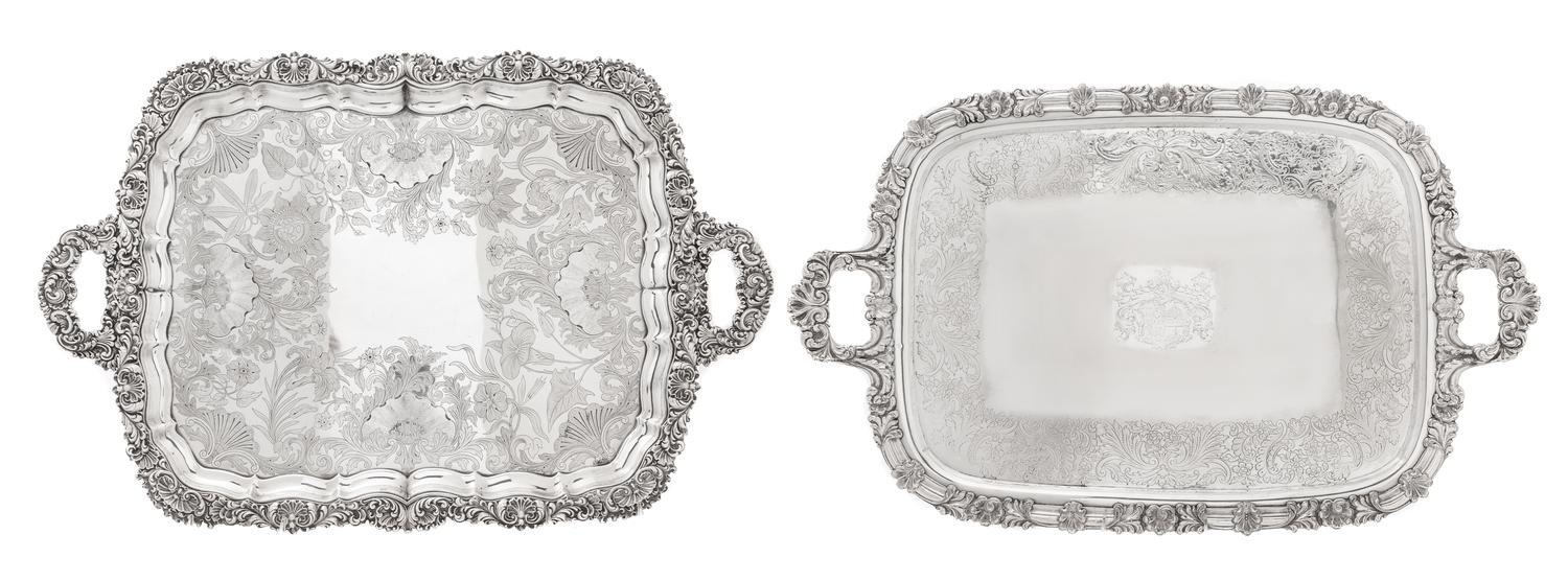 Two Silver-Plate Serving Trays Largest 28 1/8 x 19 1/2 inches. — 20TH CENTURY