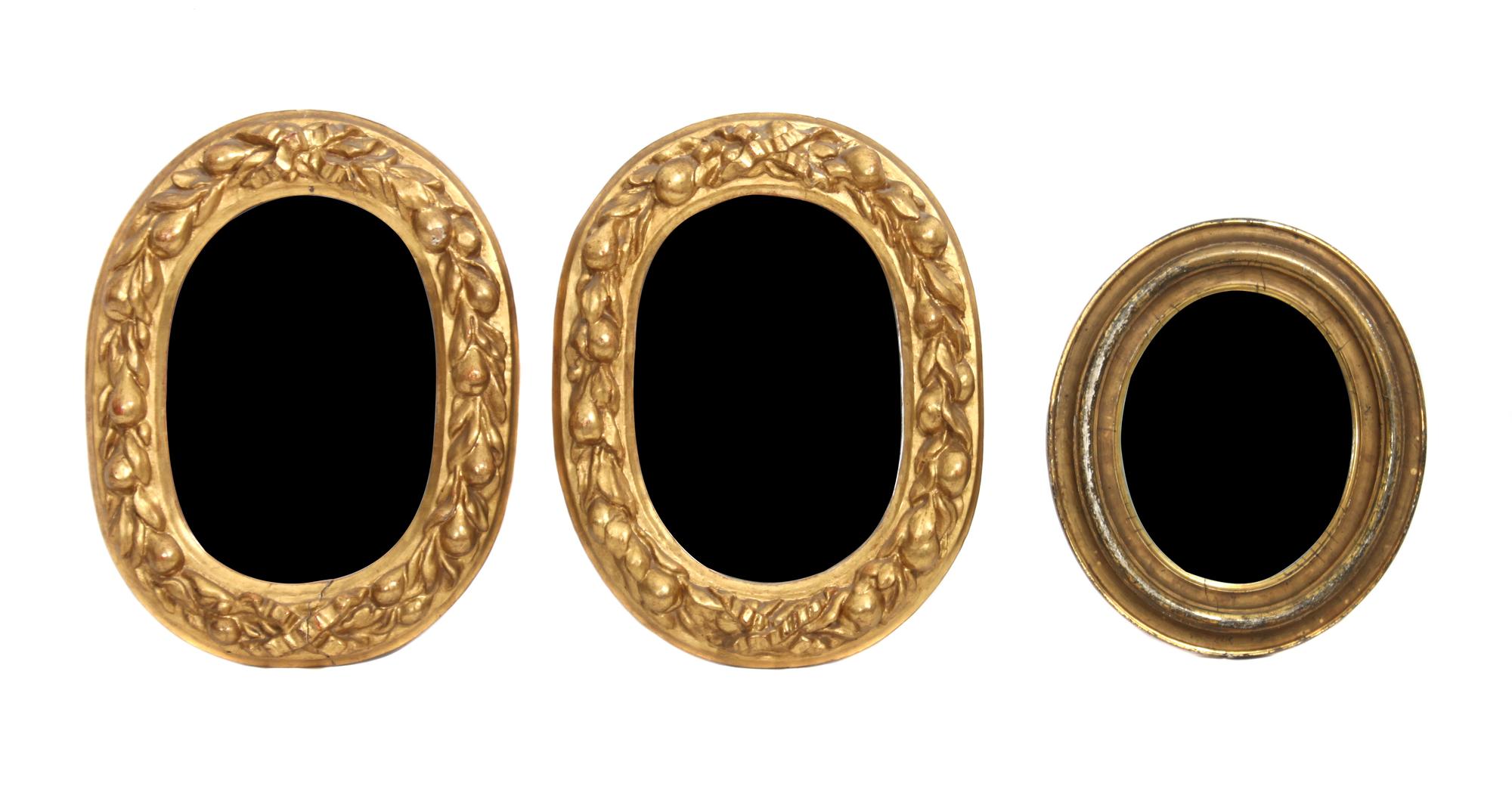A Pair of Carved Gilt Wood Mirrors Height 17 x width 13 1/2 inches