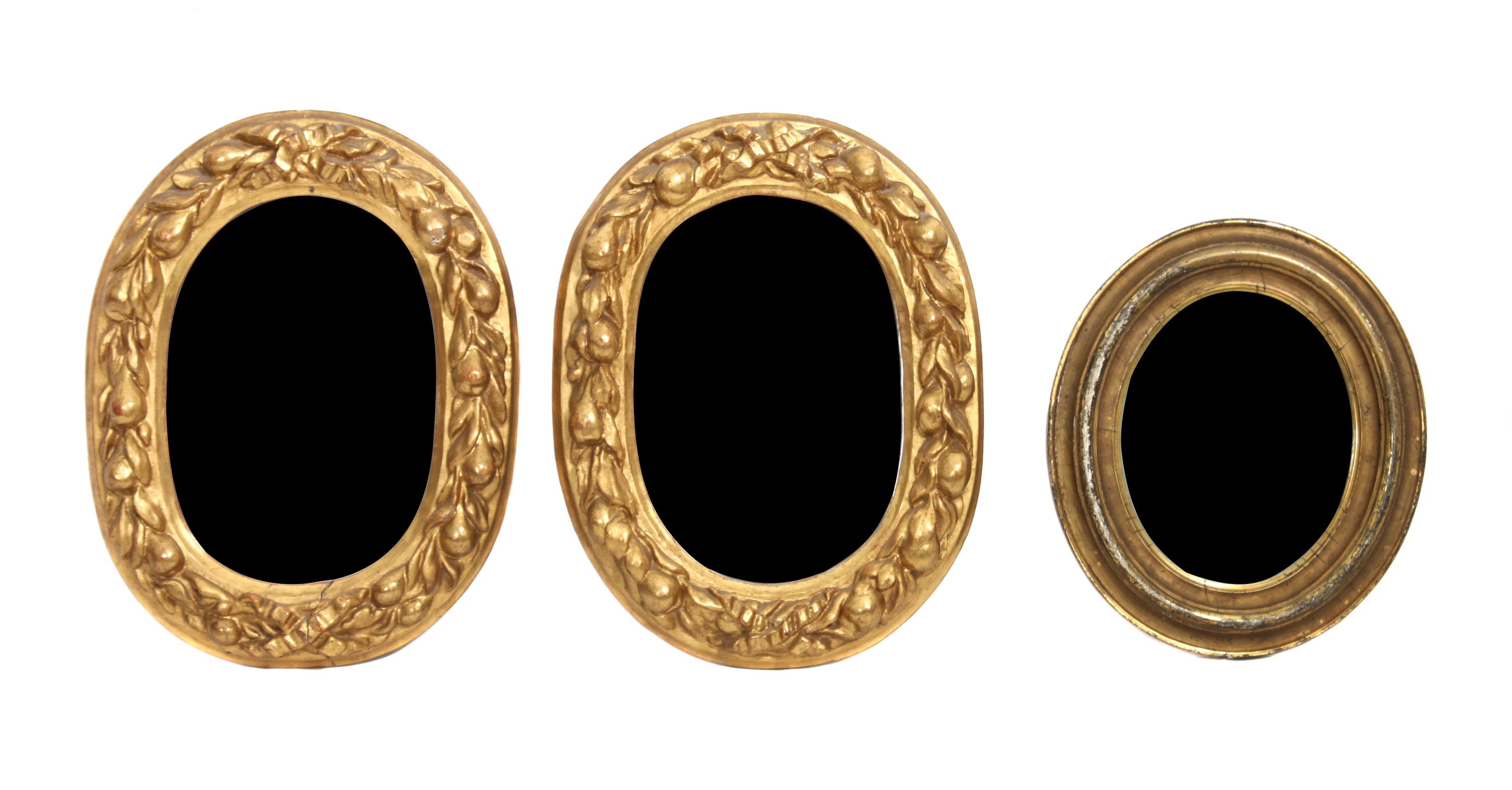 A Pair of Carved Gilt Wood Mirrors Height 17 x width 13 1/2 inches