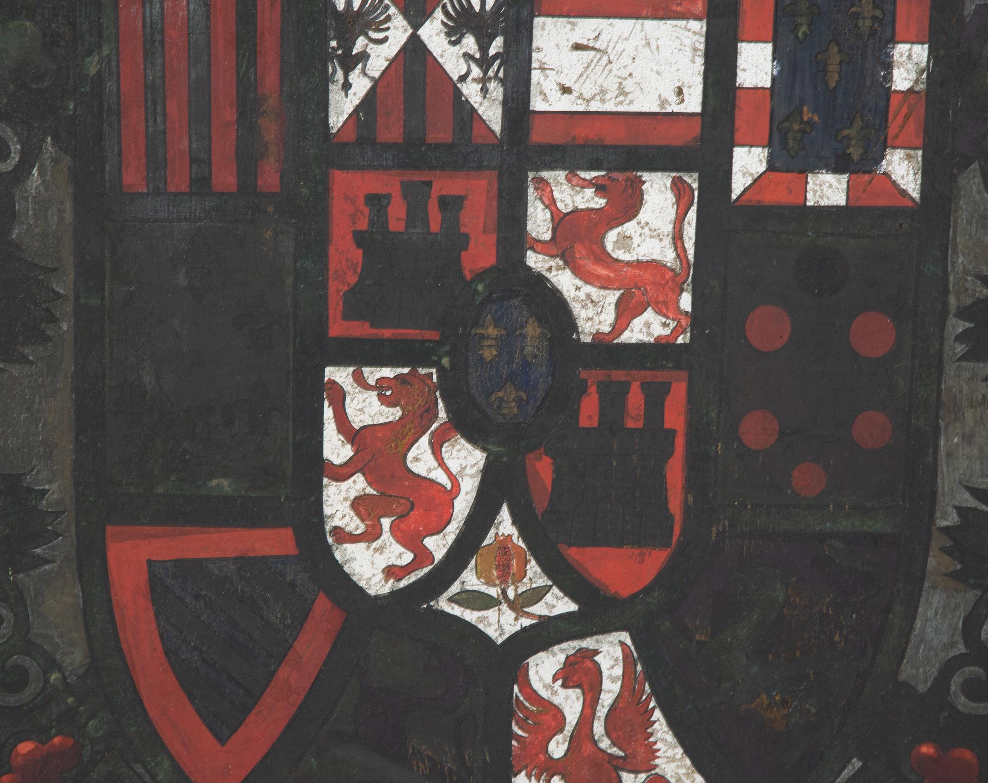 An Italian Painted Wood Armorial Panel