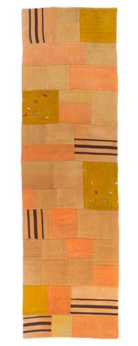 A Turkish Kilim Golden Patchwork Wool Rug 28 x 94 inches.