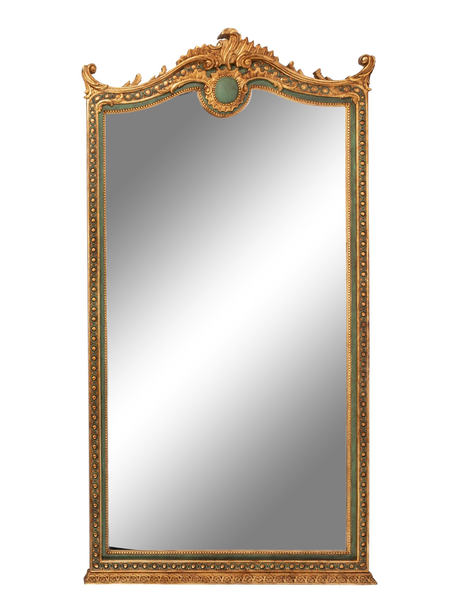 A Large Italian Neoclassical Style Painted and Parcel Gilt Mirror