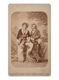 [WESTERN AMERICANA]. DE PLANQUE, Louis, photographer. CDV of two armed cowboys. Corpus Christi, TX: n.d.