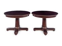 A Pair of Custom Game Tables or Dining Tables with Painted Edges