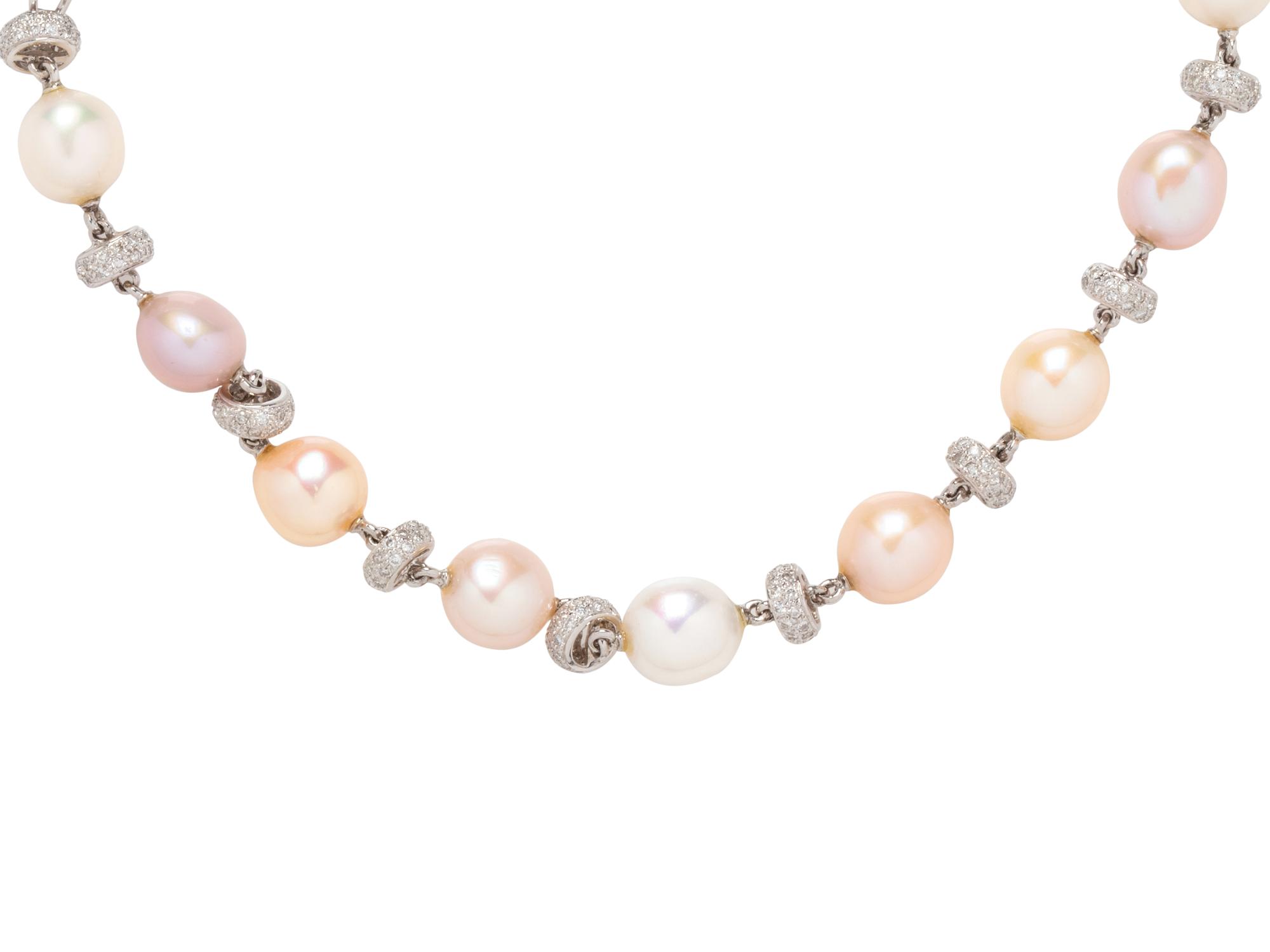 WHITE GOLD, CULTURED PEARL AND DIAMOND NECKLACE