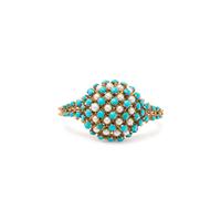 YELLOW GOLD, TURQUOISE AND CULTURED PEARL BANGLE BRACELET