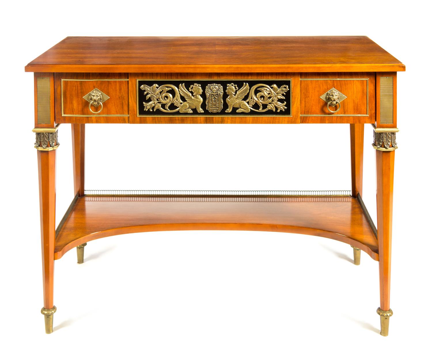 An Empire Style Gilt Metal Mounted Console Table Height 34 x width 43 3/4 x depth 20 1/2 inches. — JOHN WIDDICOMB, 20TH CENTURY