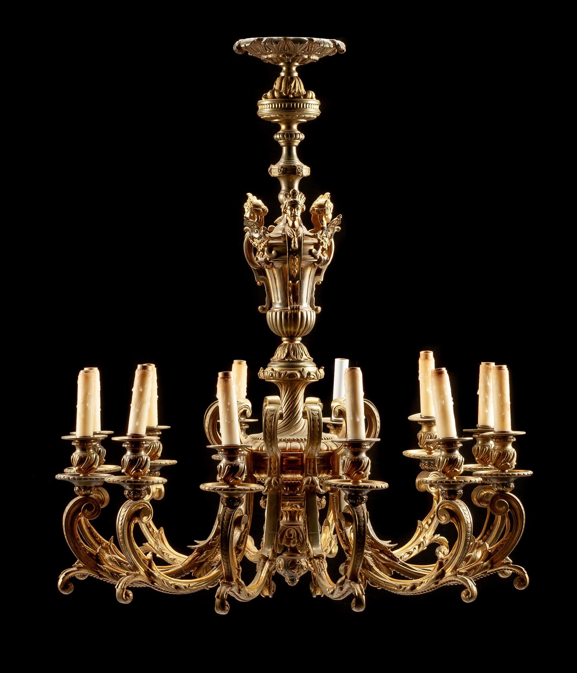 A Regence Style Gilt Bronze Twelve-Light Chandelier Height 33 x diameter 30 inches. — LATE 19TH CENTURY