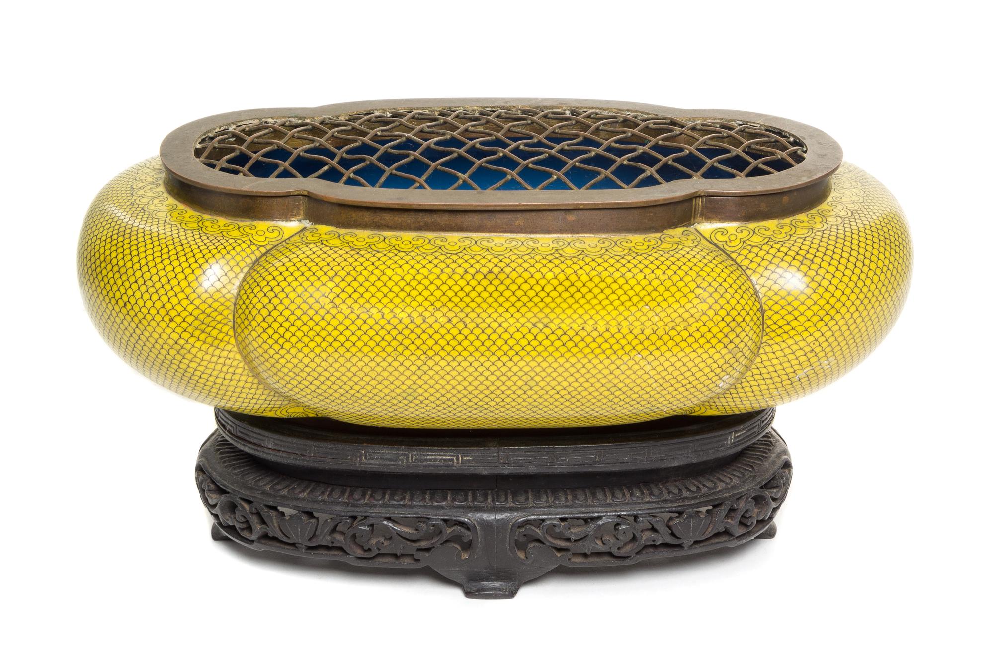 A Cloisonne Enamel Incense Burner Length 11 inches.