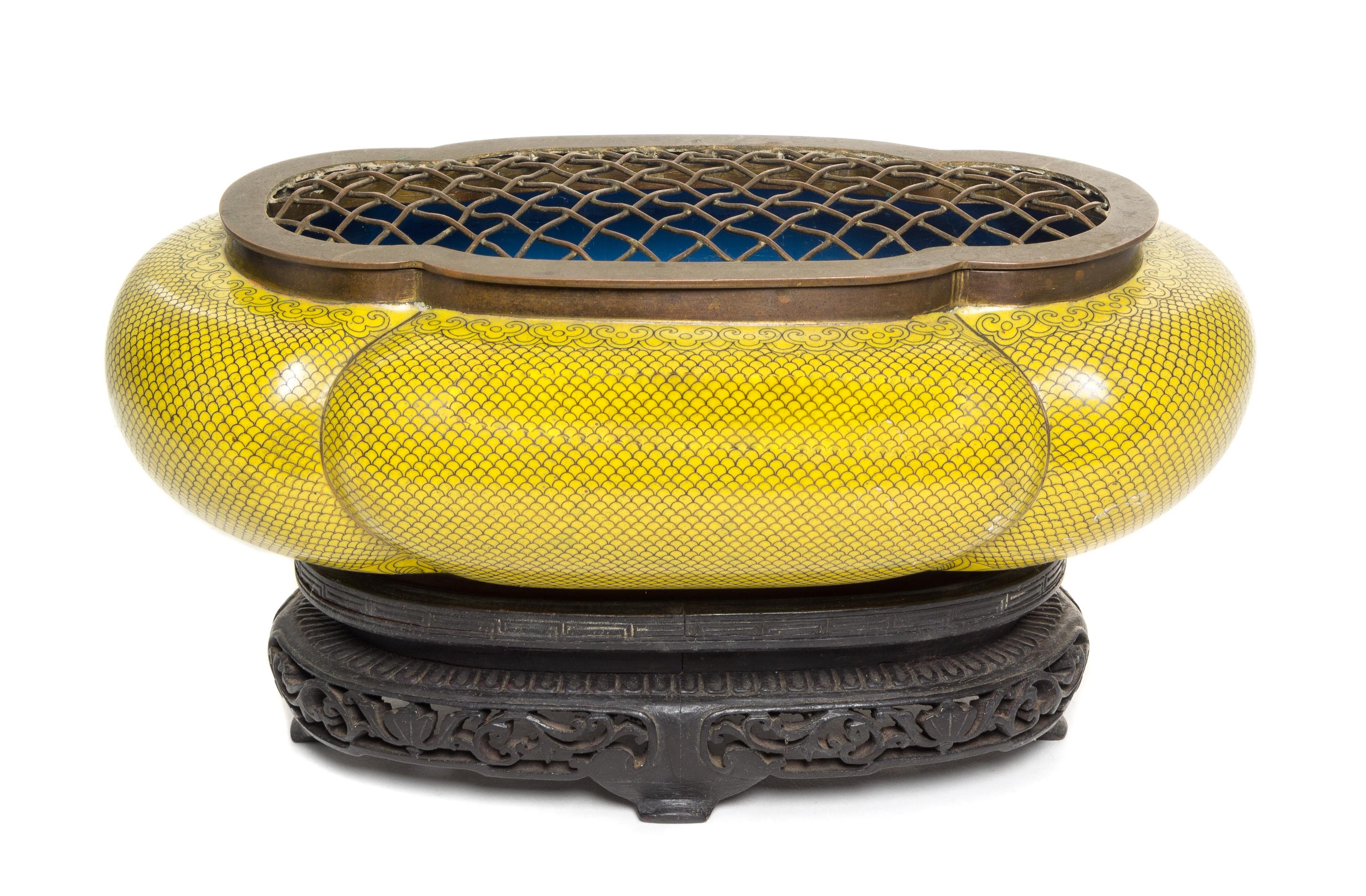 A Cloisonne Enamel Incense Burner Length 11 inches.
