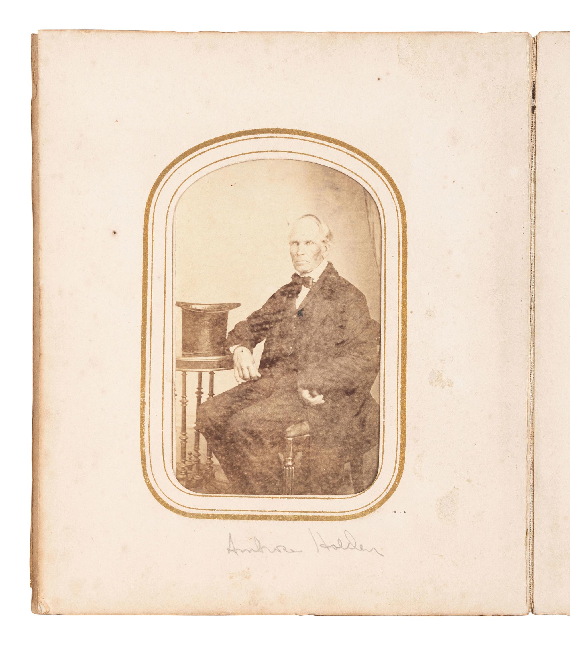 [CIVIL WAR]. CDV album containing images of 2 soldiers, incl. Corodon Mason, USCT, 32nd Infantry.