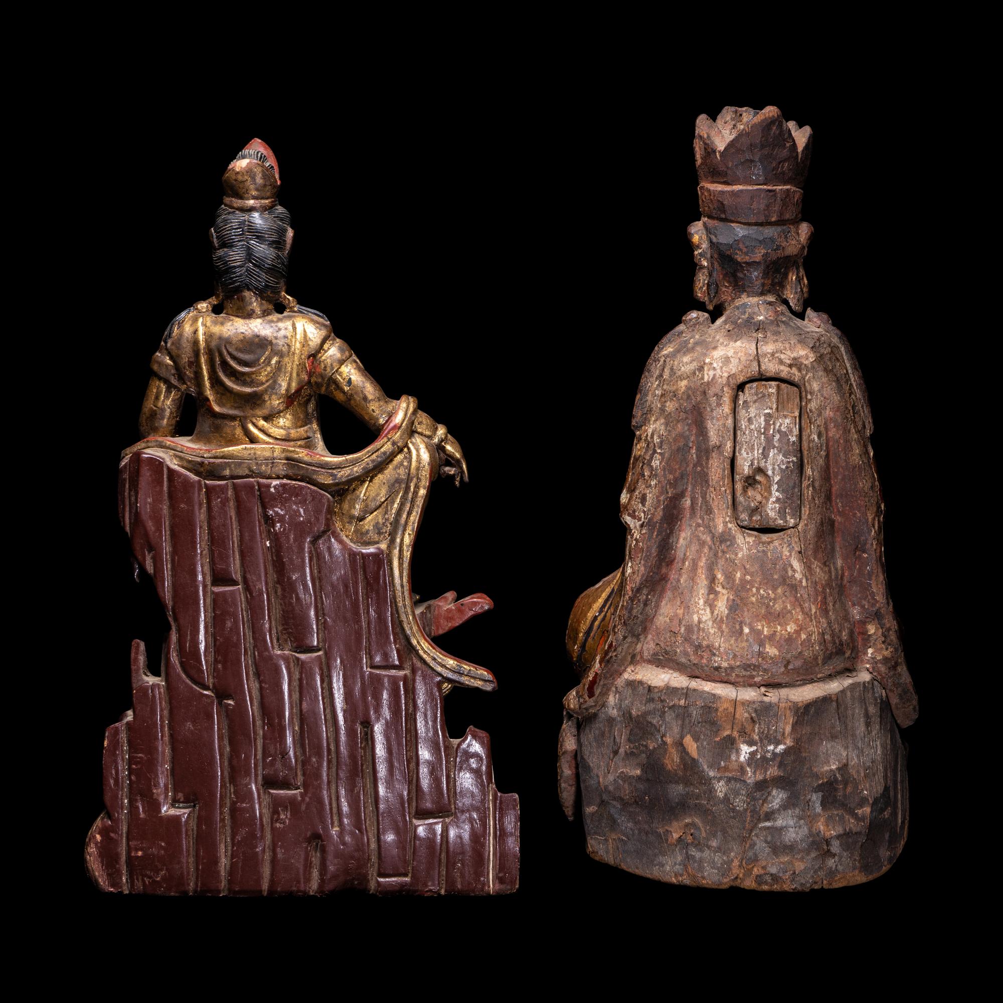 Two Chinese Gilt Wood Figures of Guanyin