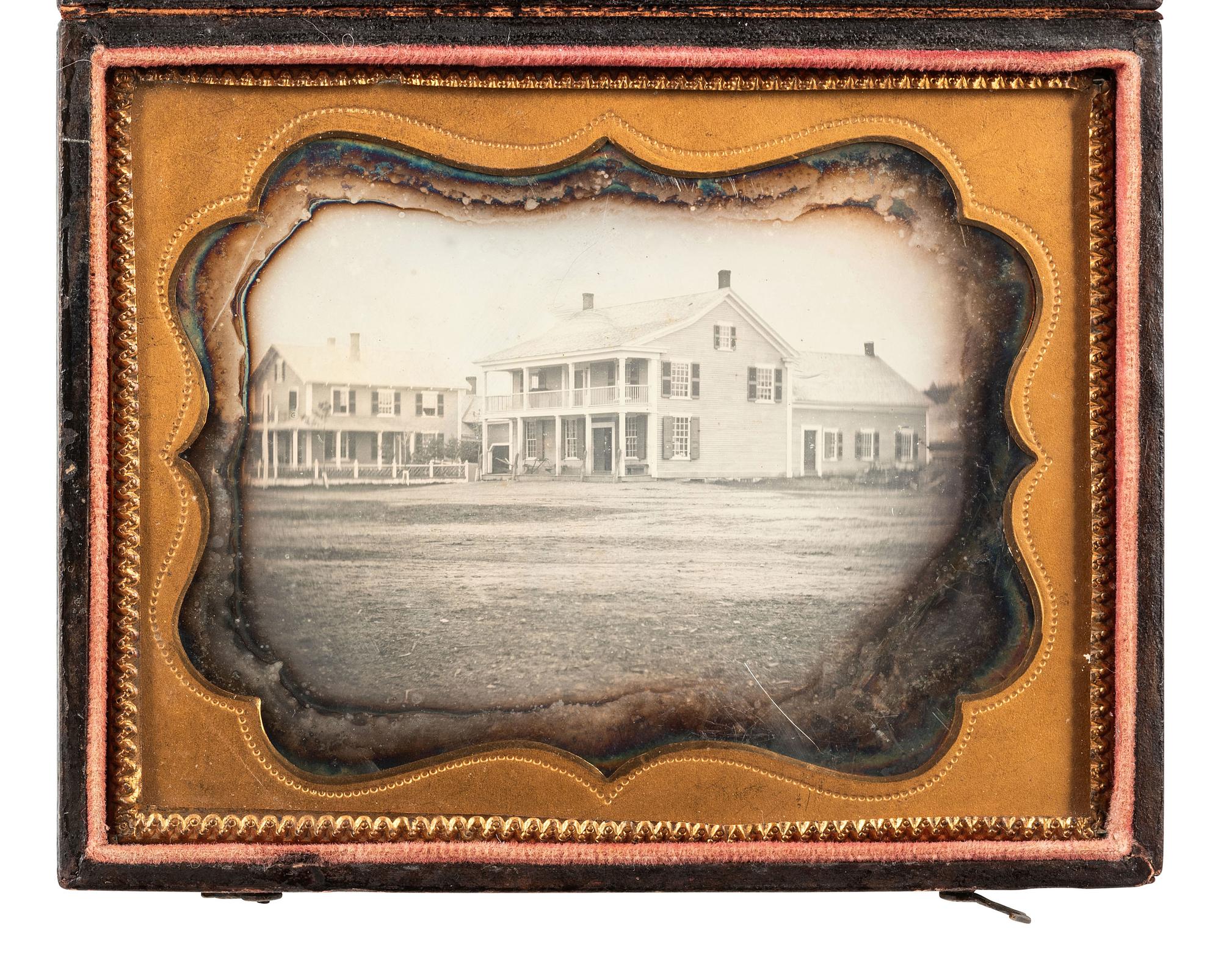 [EARLY PHOTOGRAPHY]. Quarter plate daguerreotype of Lenoxville, PA, possibly showing Howard's hardware store and home.