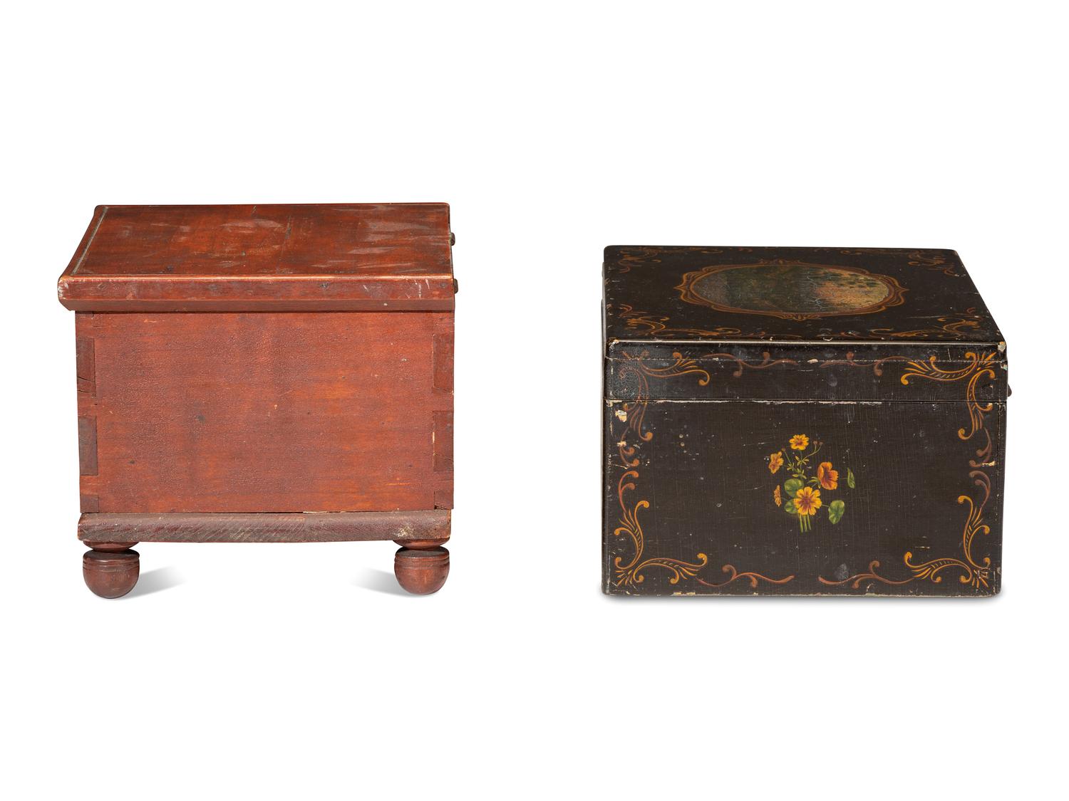 Two Paint Decorated Dresser Boxes