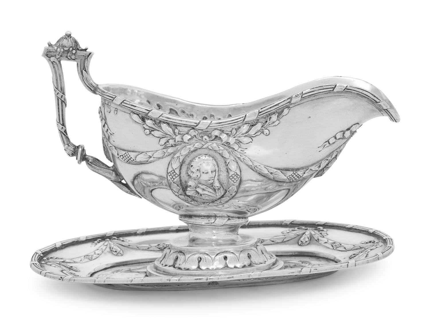 A French Silver Sauce Boat on Fixed Stand