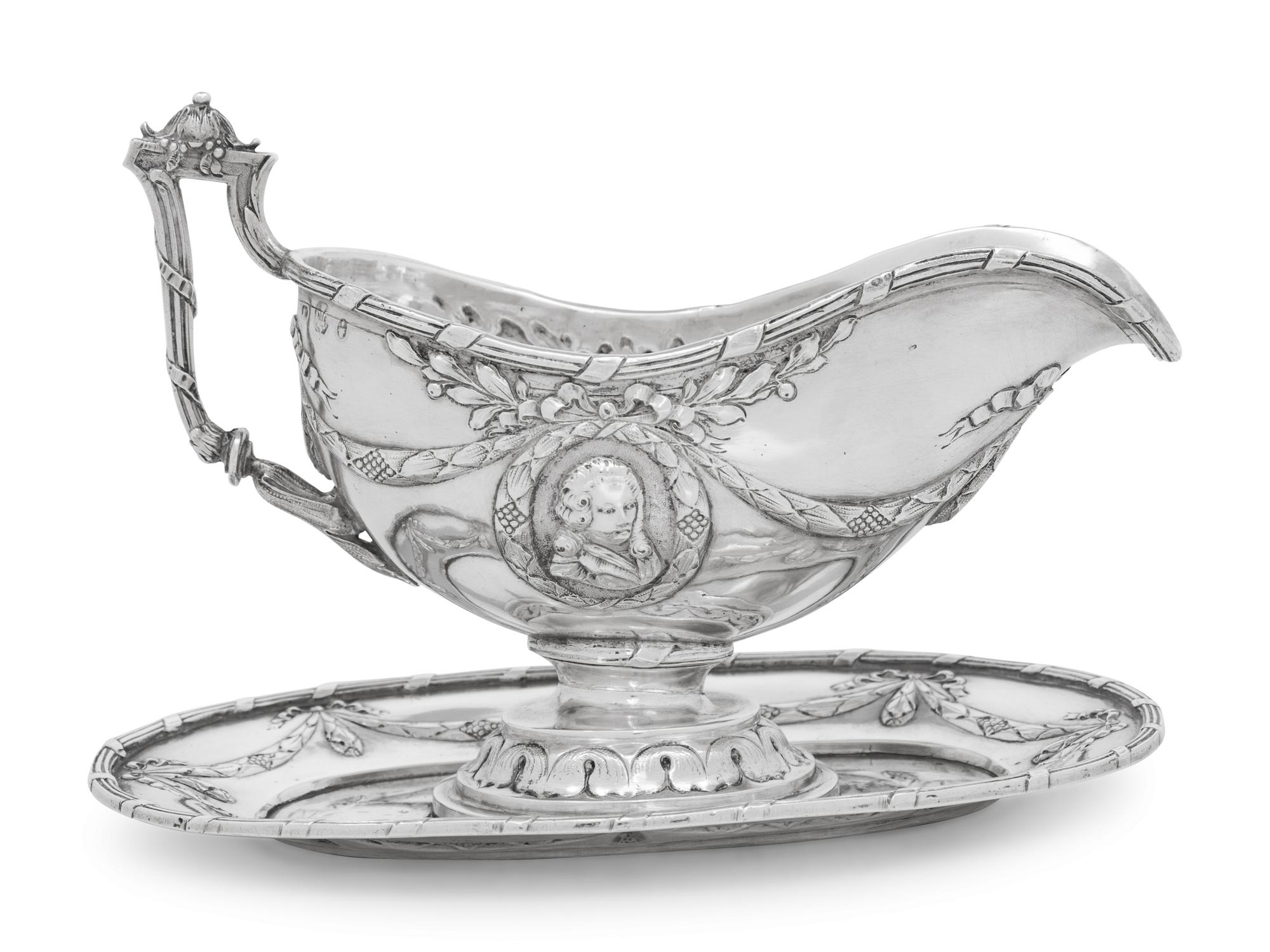 A French Silver Sauce Boat on Fixed Stand