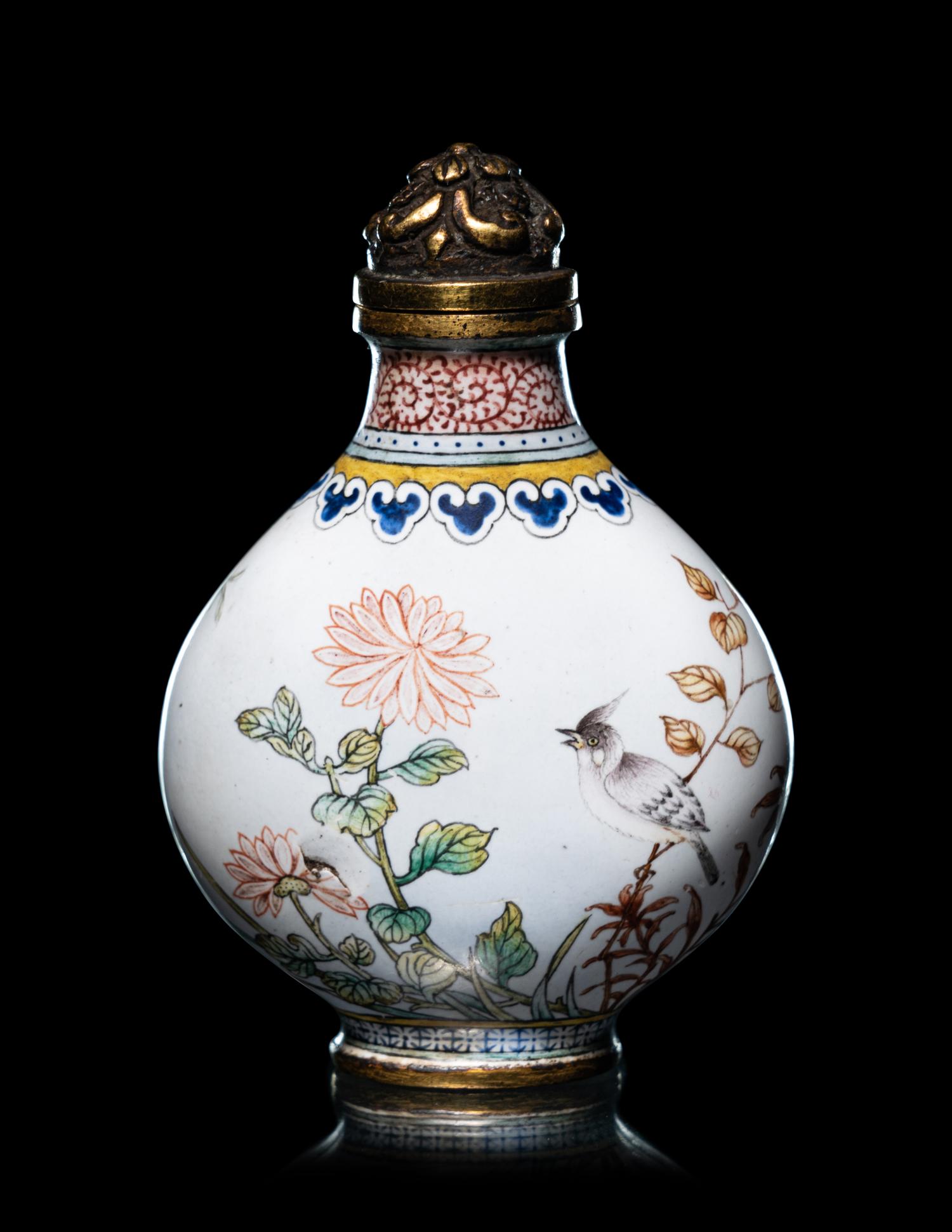 A Set of Six Peking Enamel on Copper Snuff Bottles