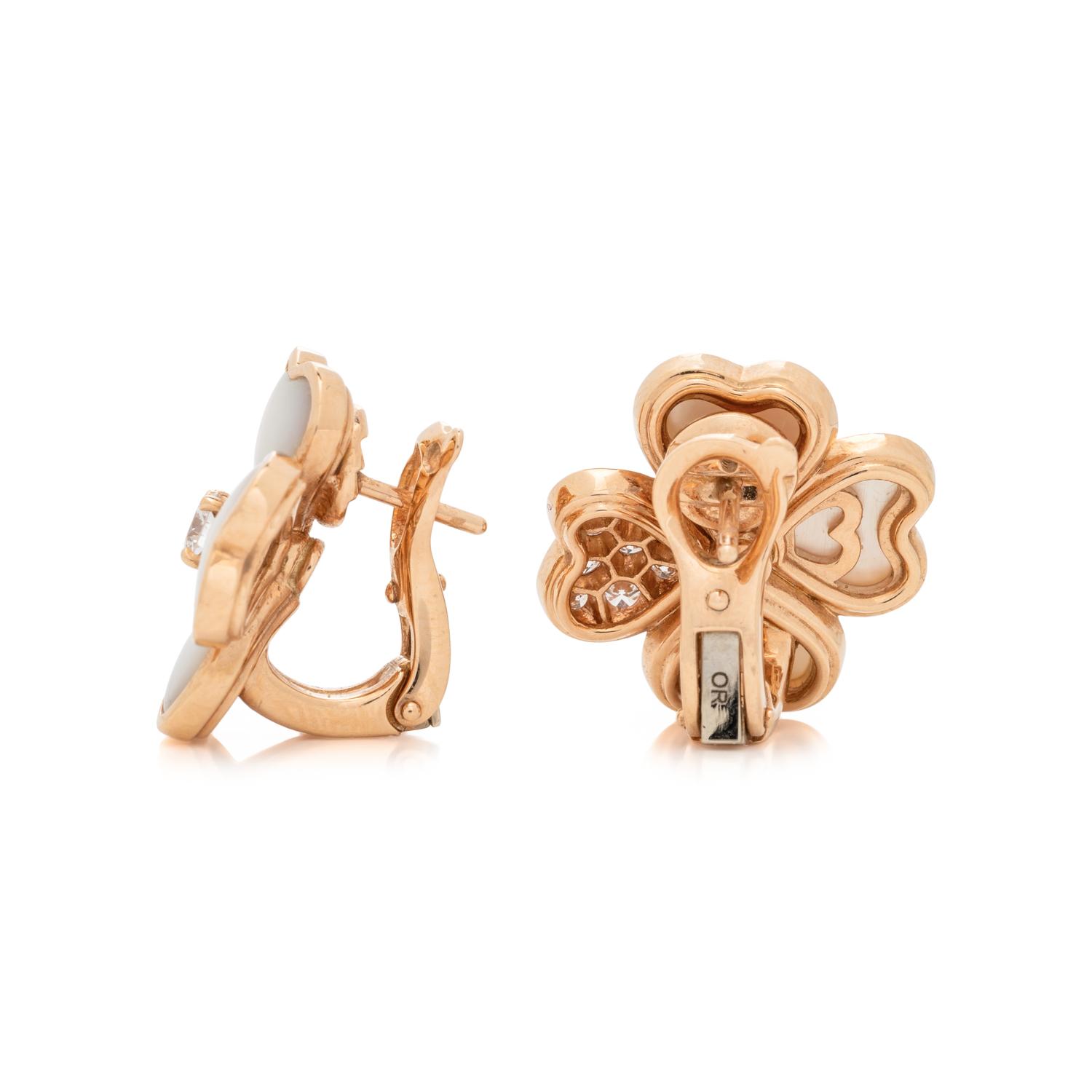 VAN CLEEF & ARPELS, MOTHER-OF-PEARL AND DIAMOND 'COSMOS' EARCLIPS