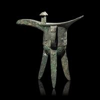 A Chinese Archaic Ritual Bronze Wine Vessel, Jue , Mark Gaotian, Late Shang-Early West Zhou Dynasty 商代晚期-西周早期 青銅饕餮紋'告田'爵