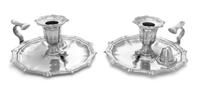 A Pair of English Silver-Plate Chambersticks, Elkington & Co., Birmingham, 19th Century, each of shaped circular form.