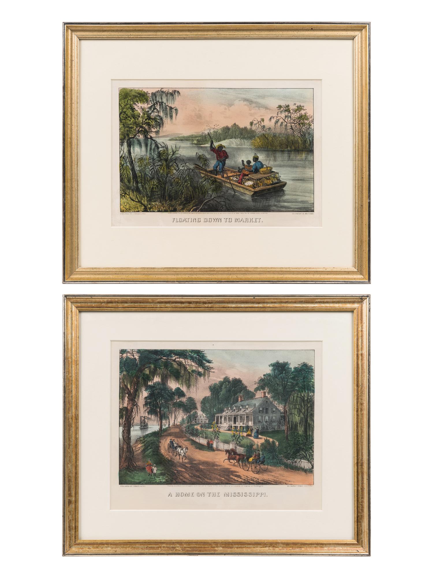 [MISSISSIPPI RIVER] -- CURRIER and IVES, publishers Floating Down to Market, 1870. (G.2183) -- A Home on the Mississippi, 1871. (G.3109).
