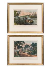 [MISSISSIPPI RIVER] -- CURRIER and IVES, publishers Floating Down to Market, 1870. (G.2183) -- A Home on the Mississippi, 1871. (G.3109).