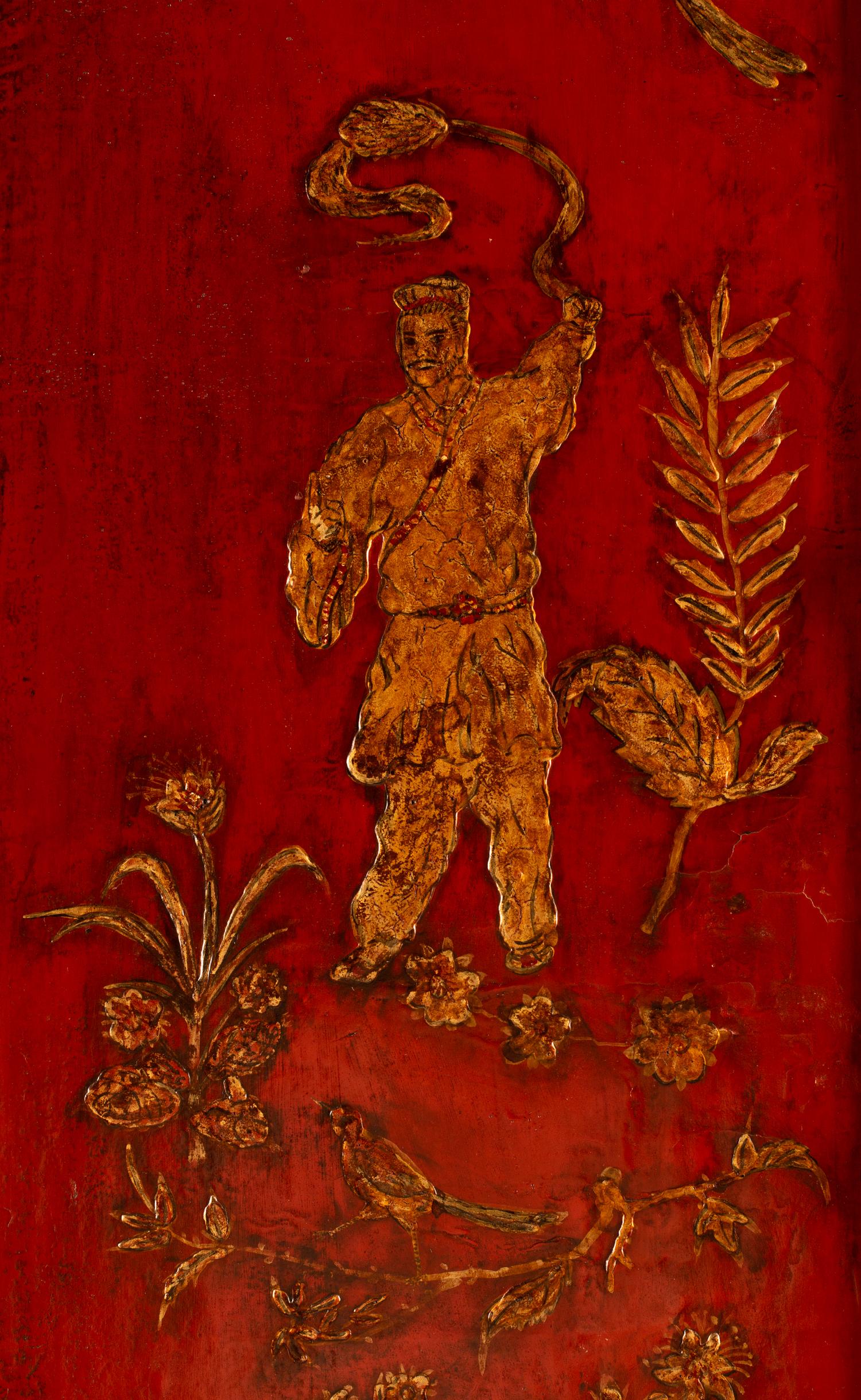 A George II Style Red Lacquered Chinoiserie Secretary Bookcase — 20TH CENTURY