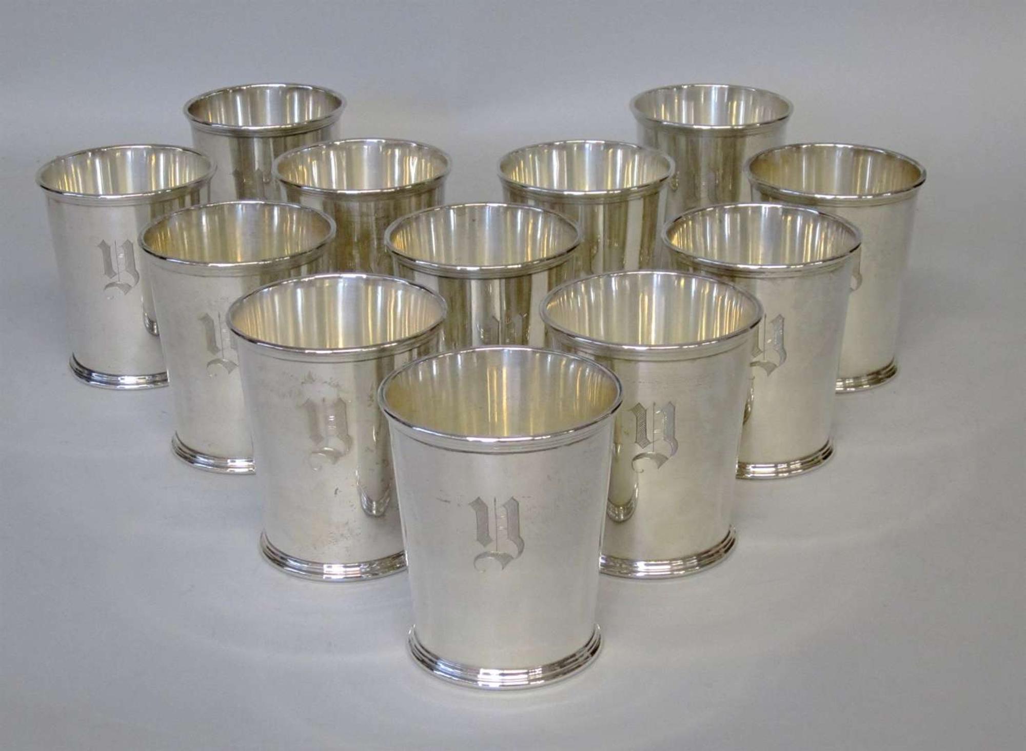 Twelve sterling silver mint julep cups s. kirk & son, baltimore, md, 20th century