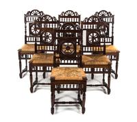 A Set of Six Brittany Oak Side Chairs, Height 40 1/4 inches.