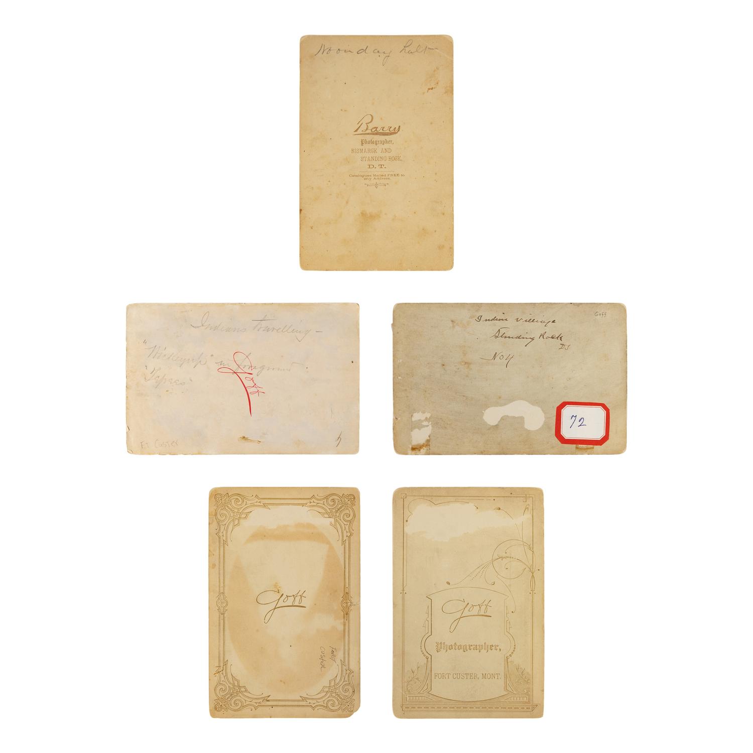 [Native Americana]. A group of 5 cabinet cards taken at Fort Custer and Standing Rock by Goff and Barry.