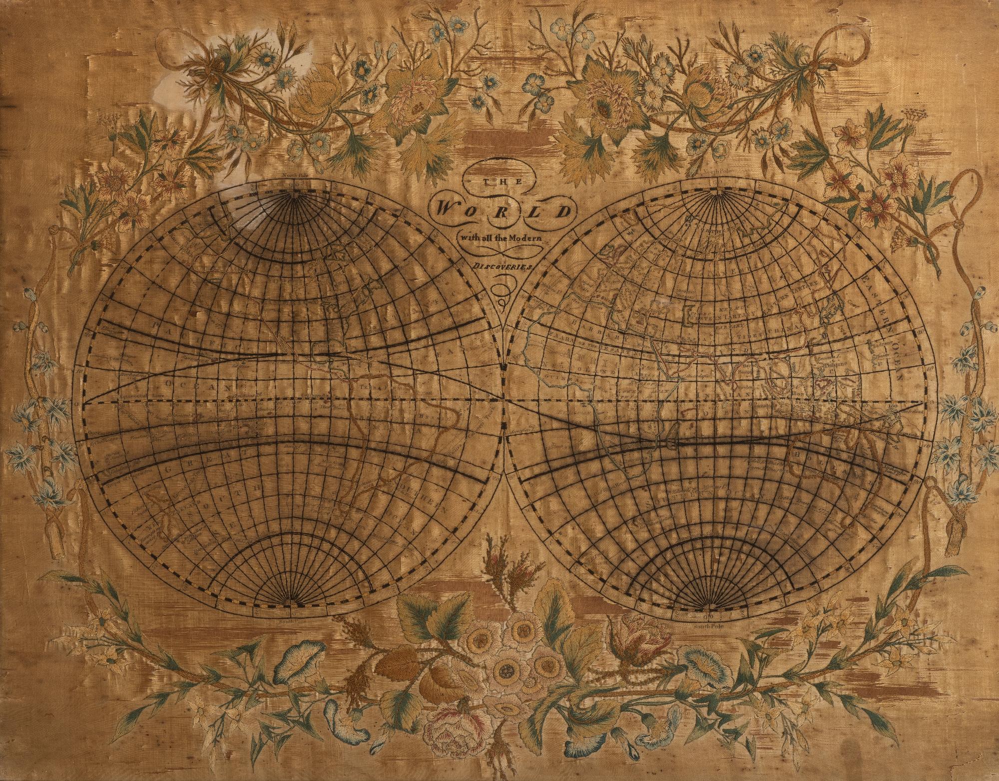 A Goldwork Embroidered World Map