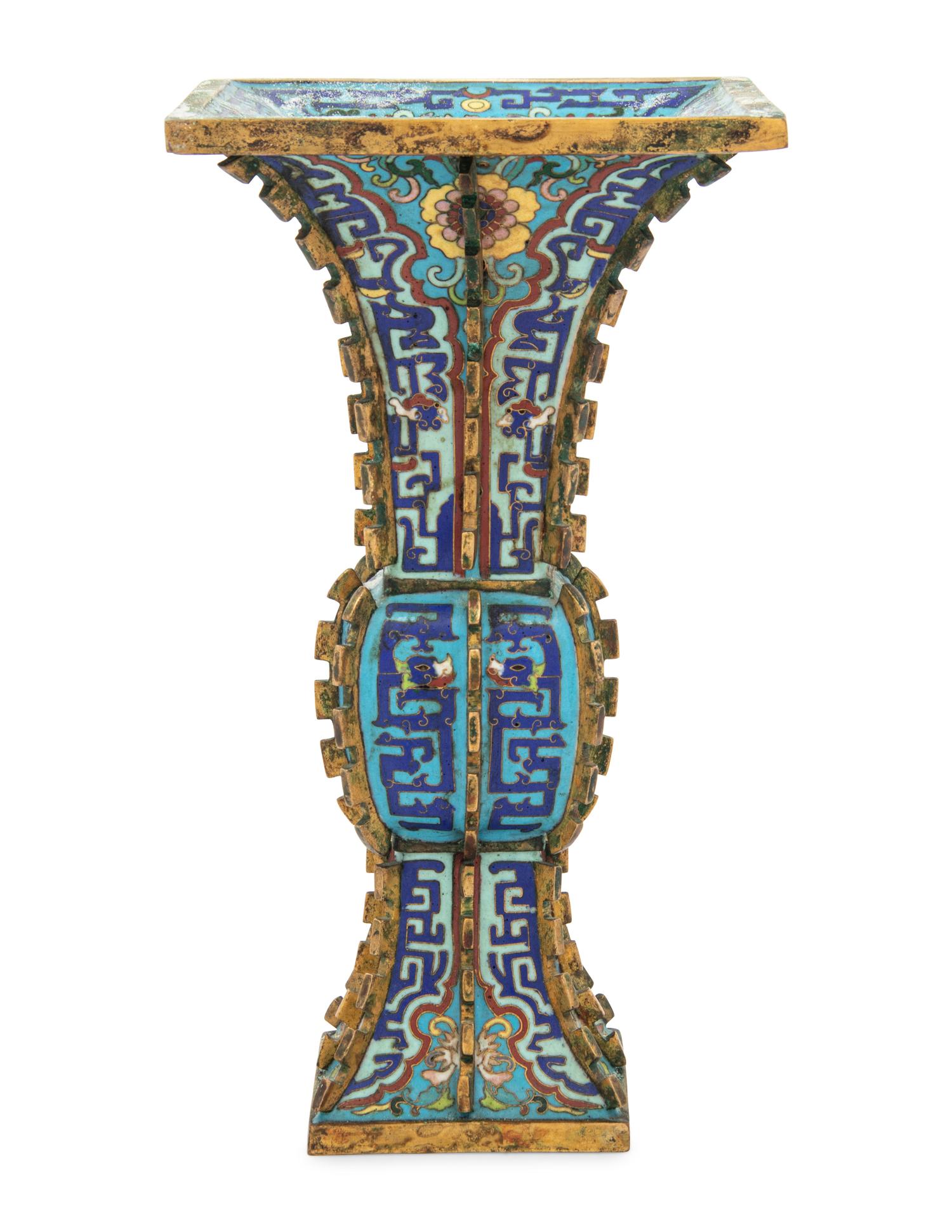 A Chinese Cloisonné Enamel Gu- Form Vase