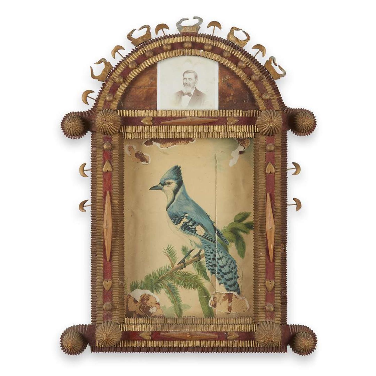 Painted Tramp Art wall plaque late 19th century