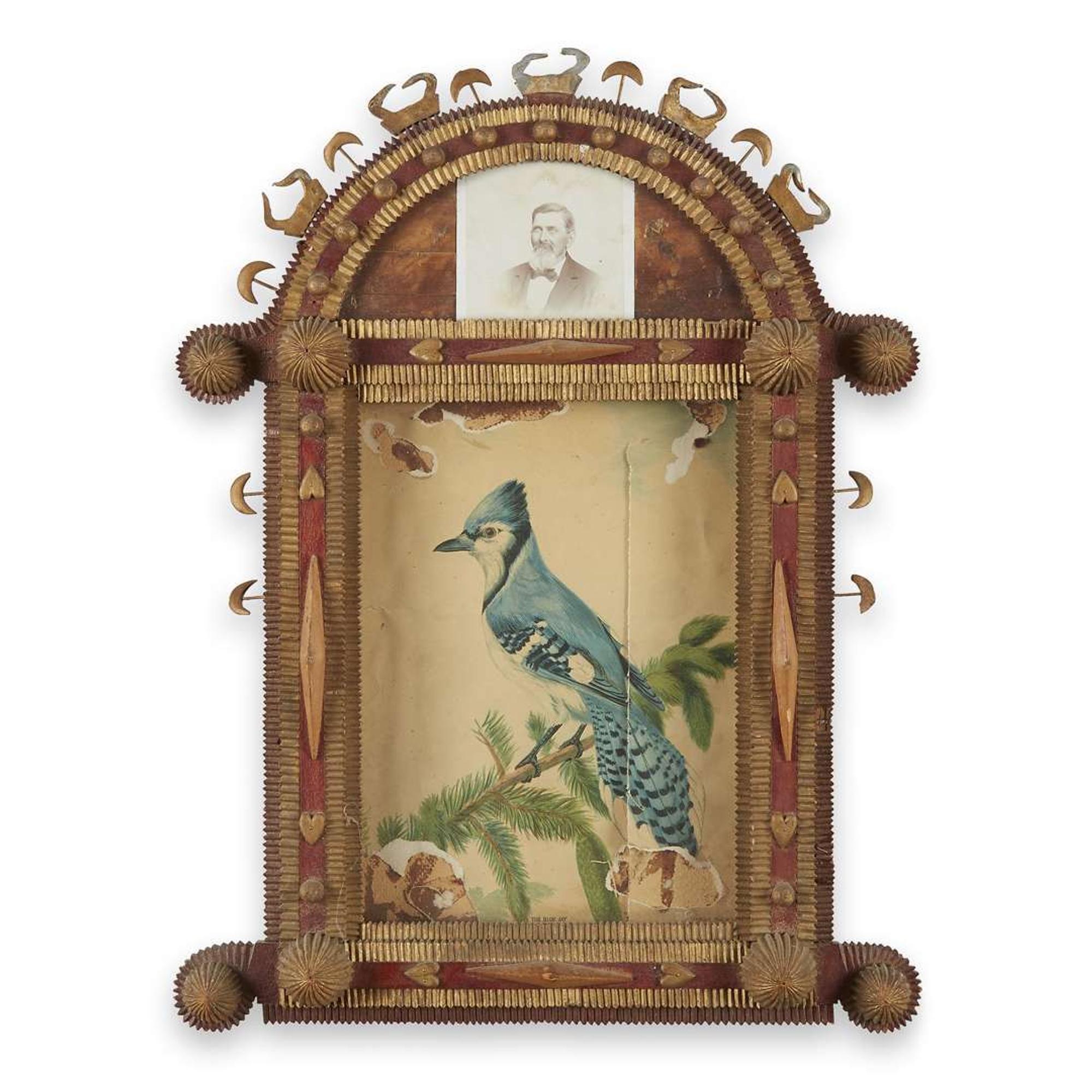 Painted Tramp Art wall plaque late 19th century