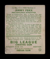 A 1934 Goudey Jimmy Foxx No. 1 Baseball Card,