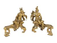 A Pair of Louis XV Style Chinoiserie Gilt Bronze Chenets — 19TH CENTURY