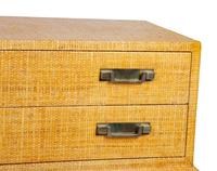 A Pair of Lacquered Raffia-Veneered Two-Drawer Side Tables