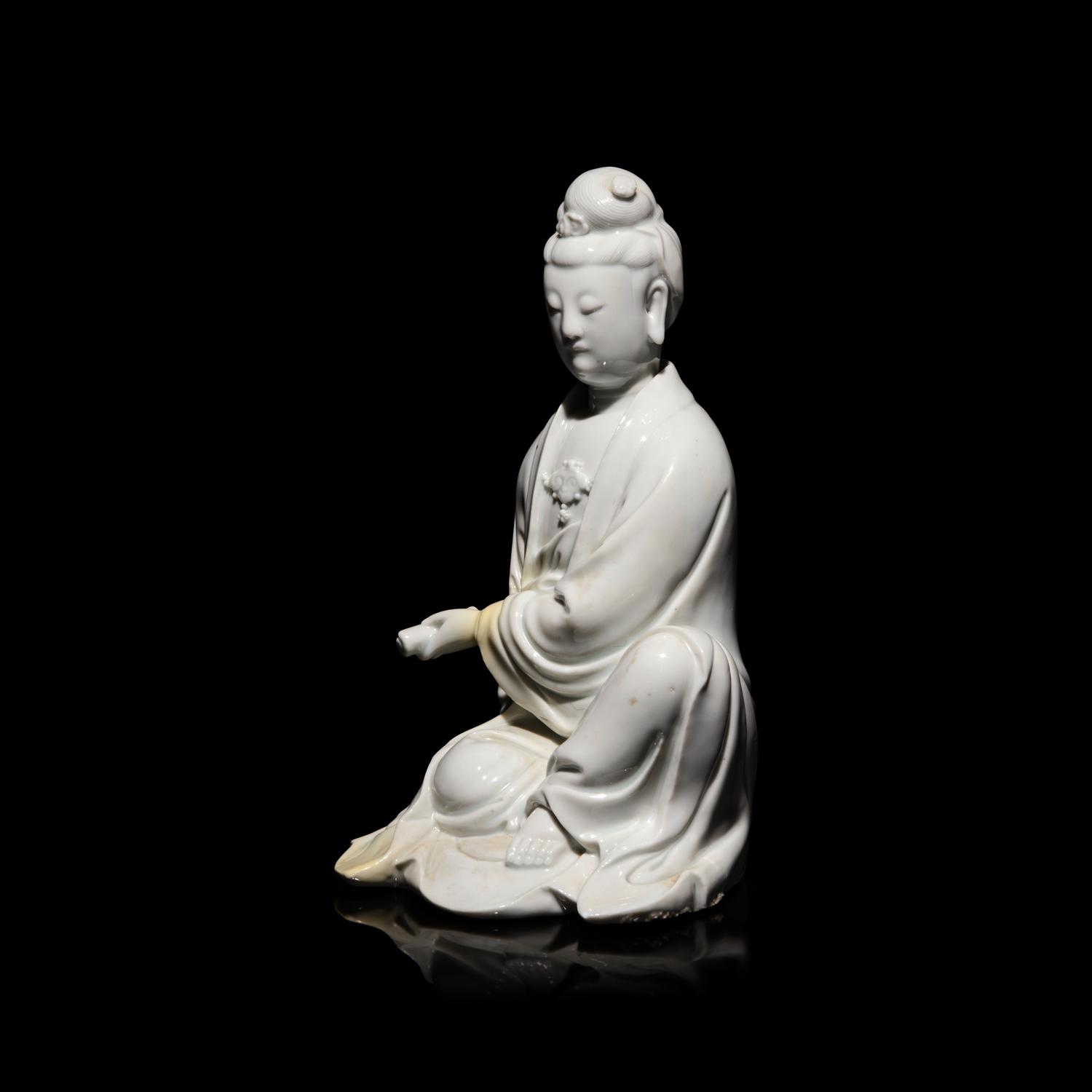 A Chinese Blanc de Chine Figure of Guanyin, Puji Yuren Mark