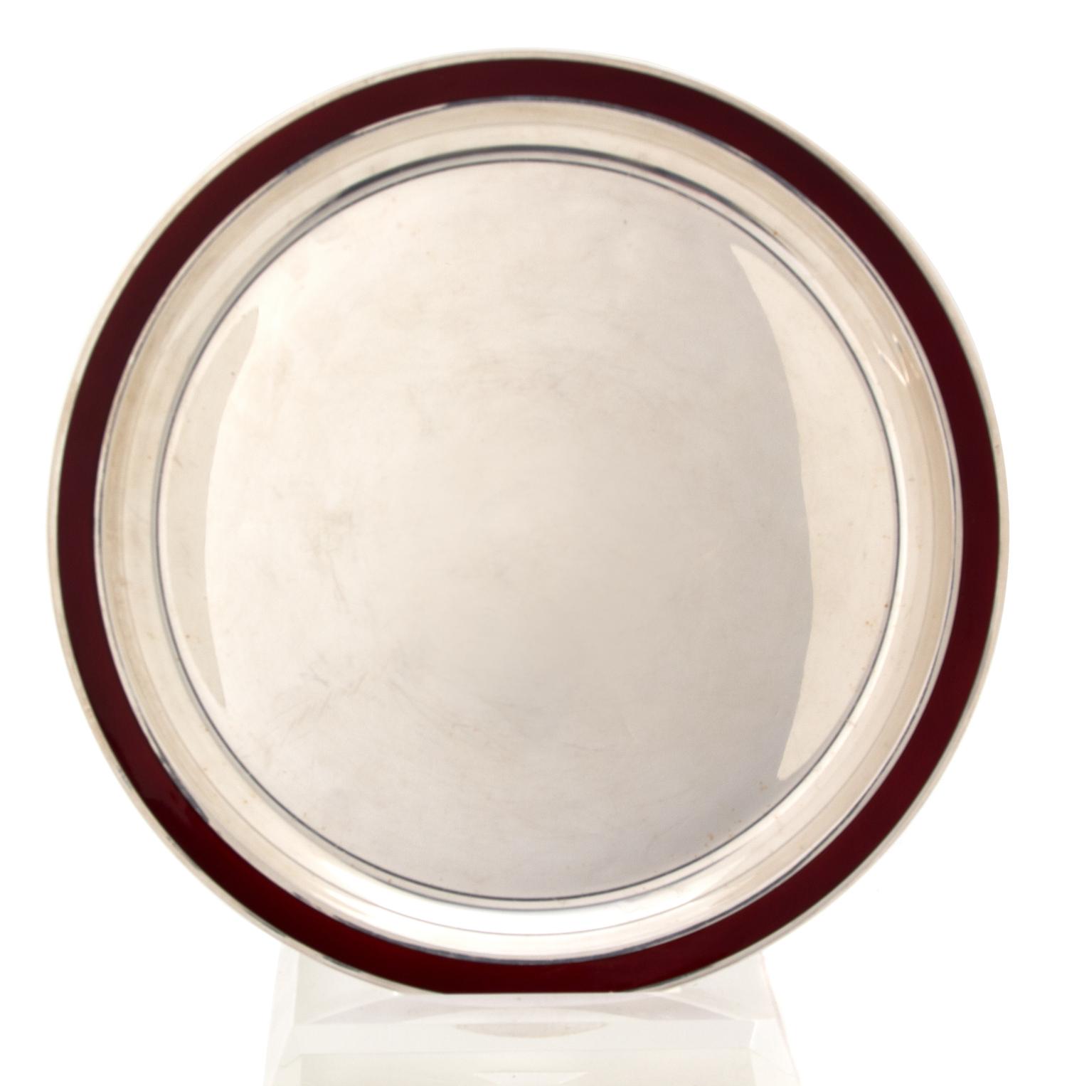 A Norwegian Silver Charger with Enamel Inlay Border, David Andersen, Norway, 20th Century,