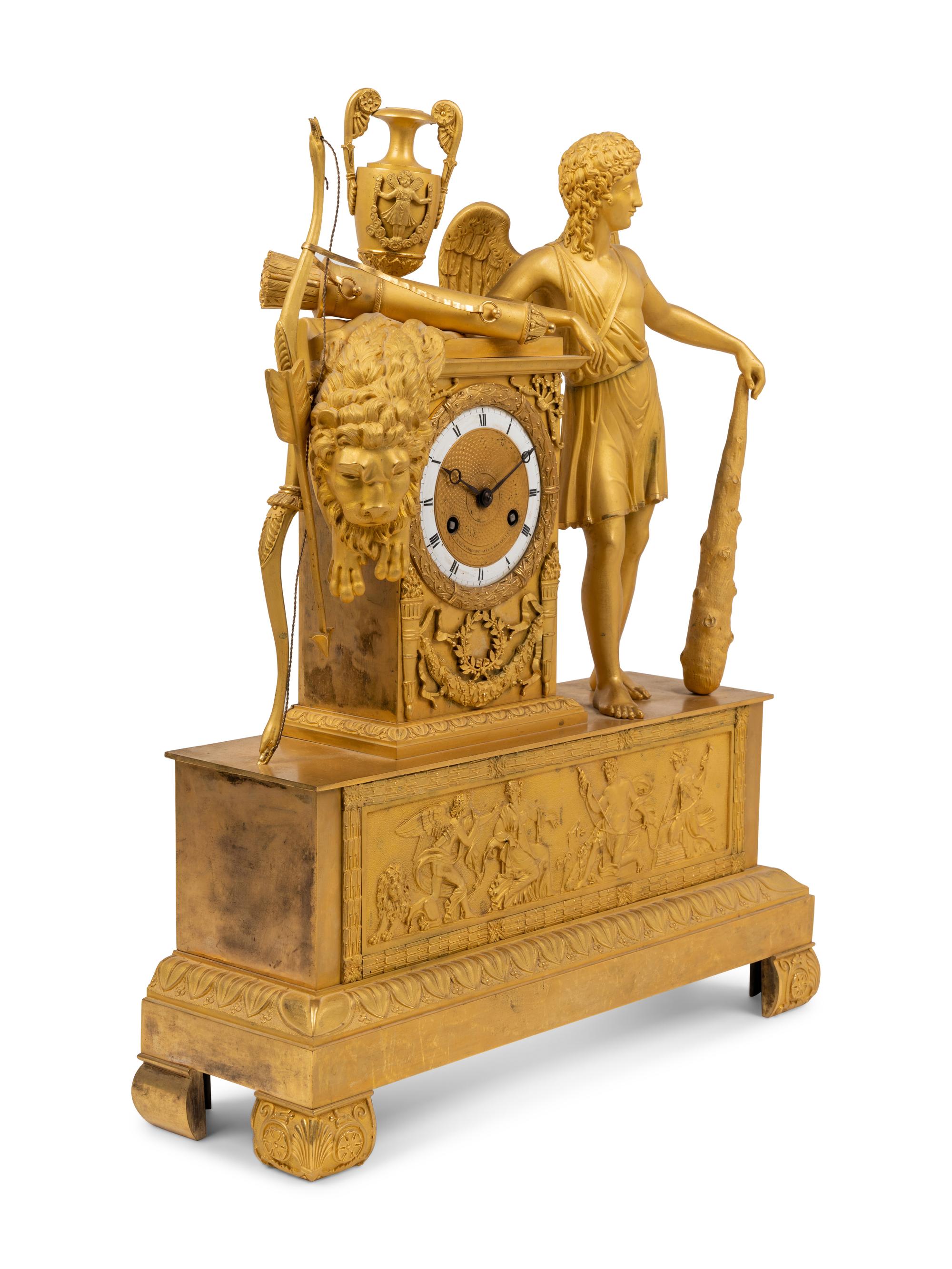 An Empire Gilt Bronze Figural Mantel Clock
