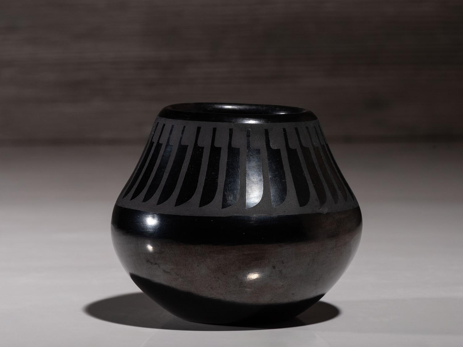 Blackware Pottery Jar, with Gunmetal Finish June 1962