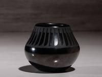 Blackware Pottery Jar, with Gunmetal Finish June 1962